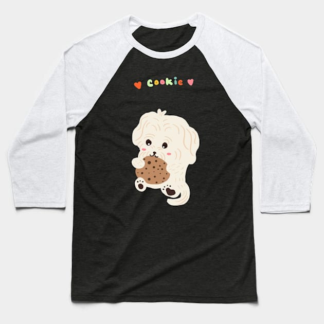 Dog Eating Cookie Baseball T-Shirt by PatternbyNOK